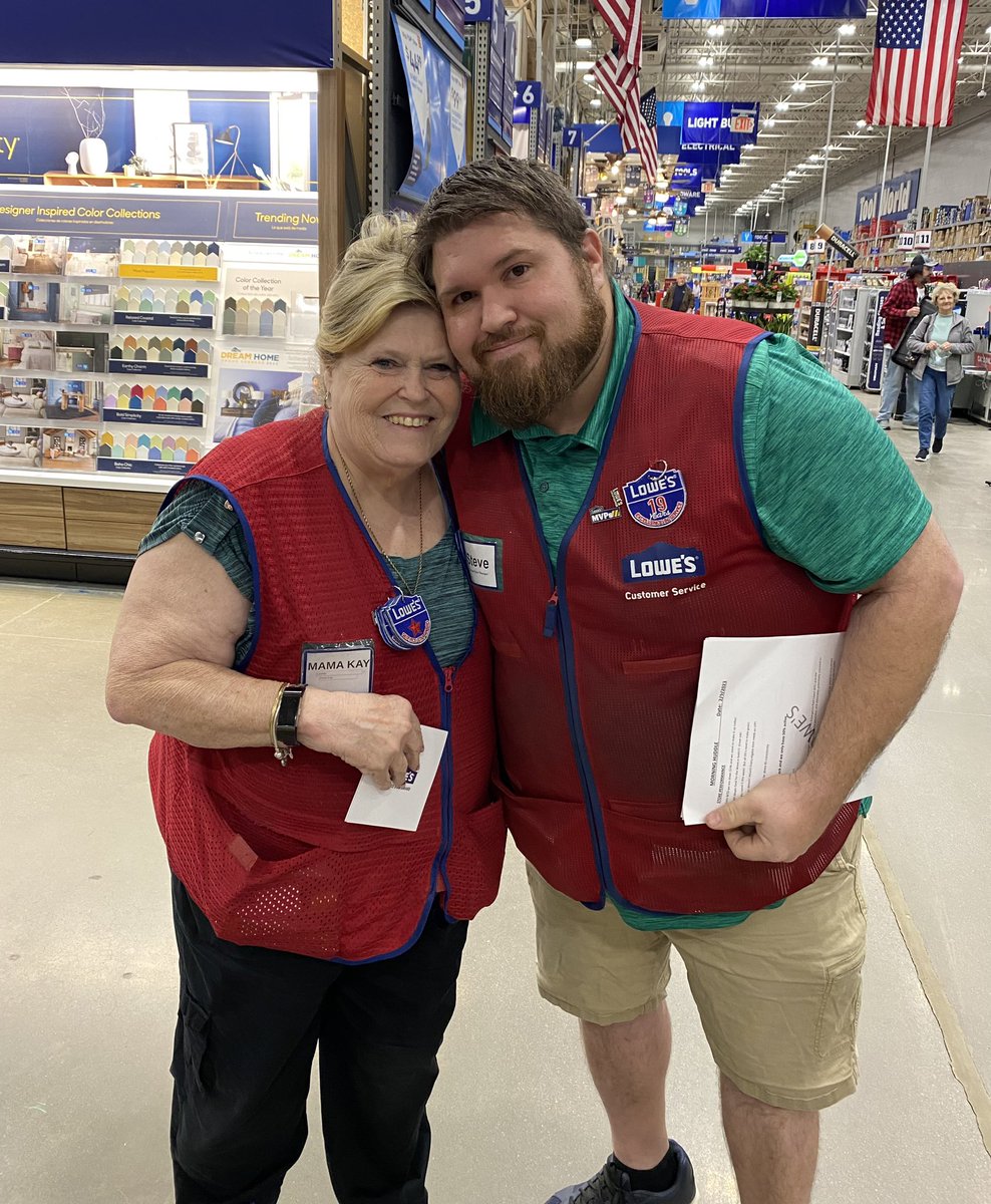 Lowe’s 701 (Hometown Store) Our morning huddle stretch out AND recognition to Mama Kay for 8 surveys in a week along with 21 years of dedicated Lowe’s service. Thank you Mama Kay!
#lowes 
#lovewhereyouwork #pandorahodges