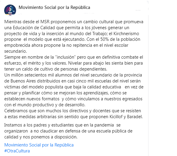 MSRepublica's tweet photo. Provincia de Buenos Aires
"...Siempre en nombre de la "inclusión" pero que en definitiva combate el esfuerzo, el mérito y los valores. Nivelar para abajo les sienta bien para tener un caldo de cultivo de personas dependientes..."
https://t.co/T1i97NkEvC https://t.co/5D7IPNjpGg