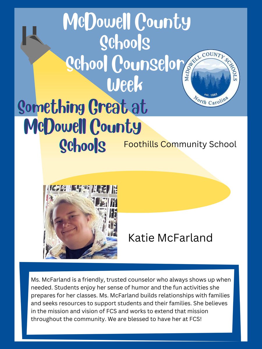 McDowell Co Schools (@mcdowell590) on Twitter photo School Counselor Week Spotlight FCS School Counselor Week Spotlight FCS