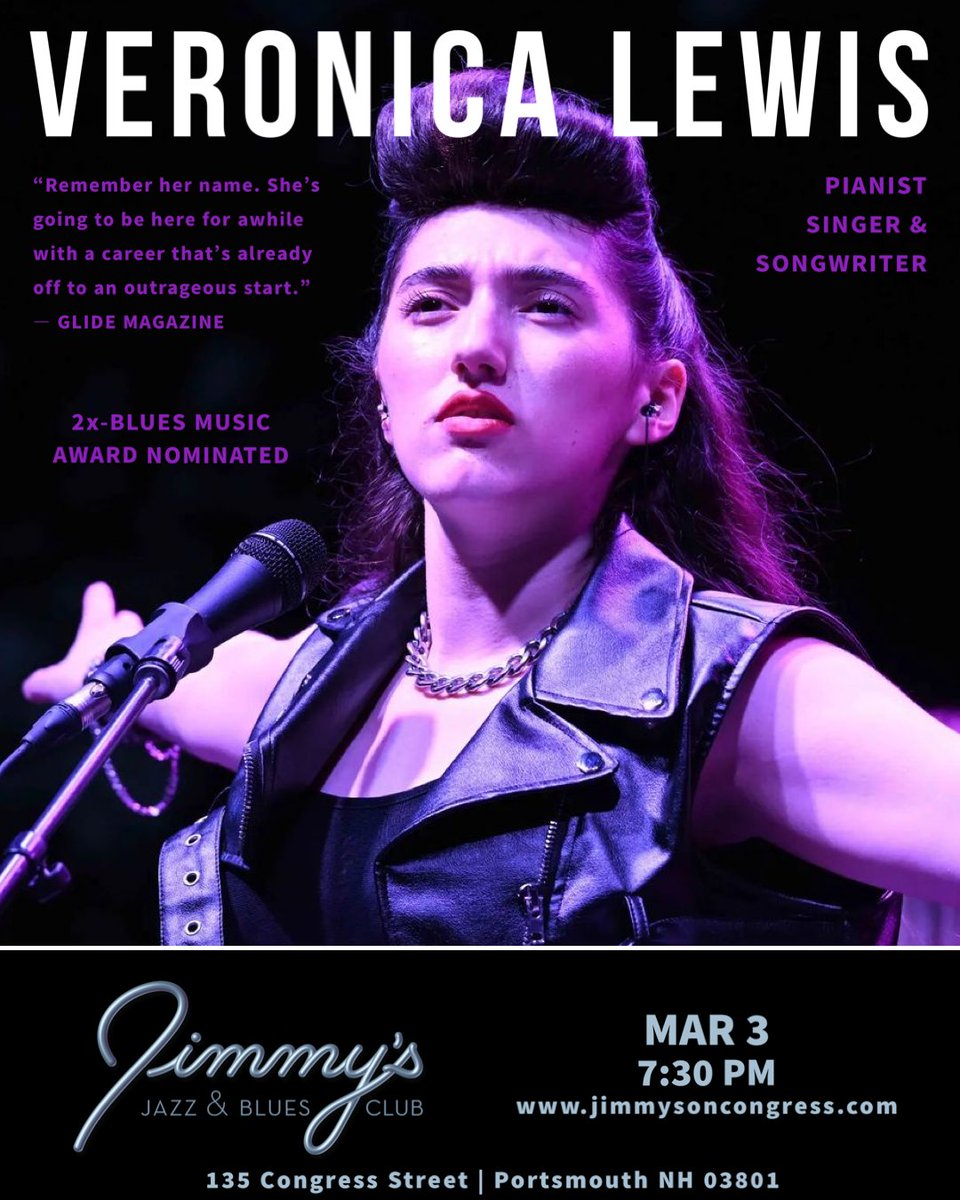 Jimmy's Jazz & Blues Club Features 2x-Blues Music Award Nominated Pianist, Singer & Songwriter VERONICA LEWIS on Friday March 3 at 7:30 P.M.