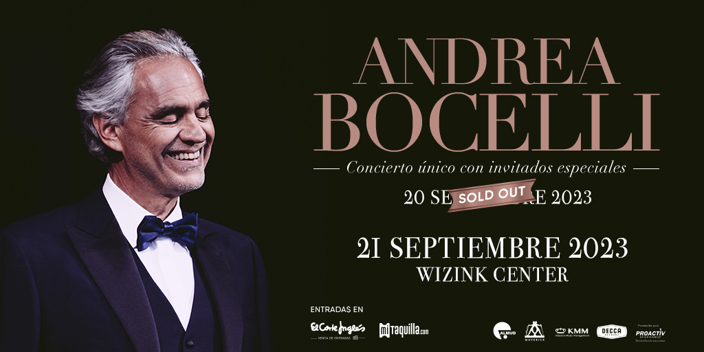 Proactiv Entertainment (@proactiv_es) on Twitter photo 🎶 ¡<a href="/AndreaBocelli/">Andrea Bocelli</a> ofrecerá un segundo concierto el 21 de septiembre en el @WiZinkCenter Madrid!
🙌Nueva oportunidad para no perderte este evento exclusivo con repertorio y escenografía únicos y con invitados especiales.
🎟 ¡ENTRADAS YA A LA VENTA EN mitaquilla.com! 🎶 ¡<a href="/AndreaBocelli/">Andrea Bocelli</a> ofrecerá un segundo concierto el 21 de septiembre en el @WiZinkCenter Madrid!
🙌Nueva oportunidad para no perderte este evento exclusivo con repertorio y escenografía únicos y con invitados especiales.
🎟 ¡ENTRADAS YA A LA VENTA EN mitaquilla.com!