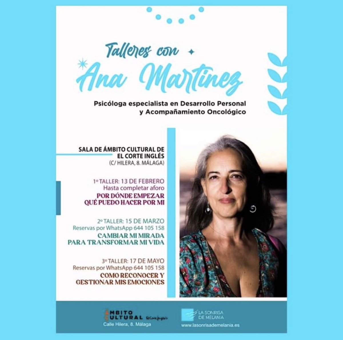 LSDeMelania's tweet photo. En las próximas fechas tenemos una cita con Ana Martínez, (Psicóloga especialista en Desarrollo Personal y acompañamiento Oncológico).
Son una serie de tres talleres. https://t.co/ZYHZIBKFeU