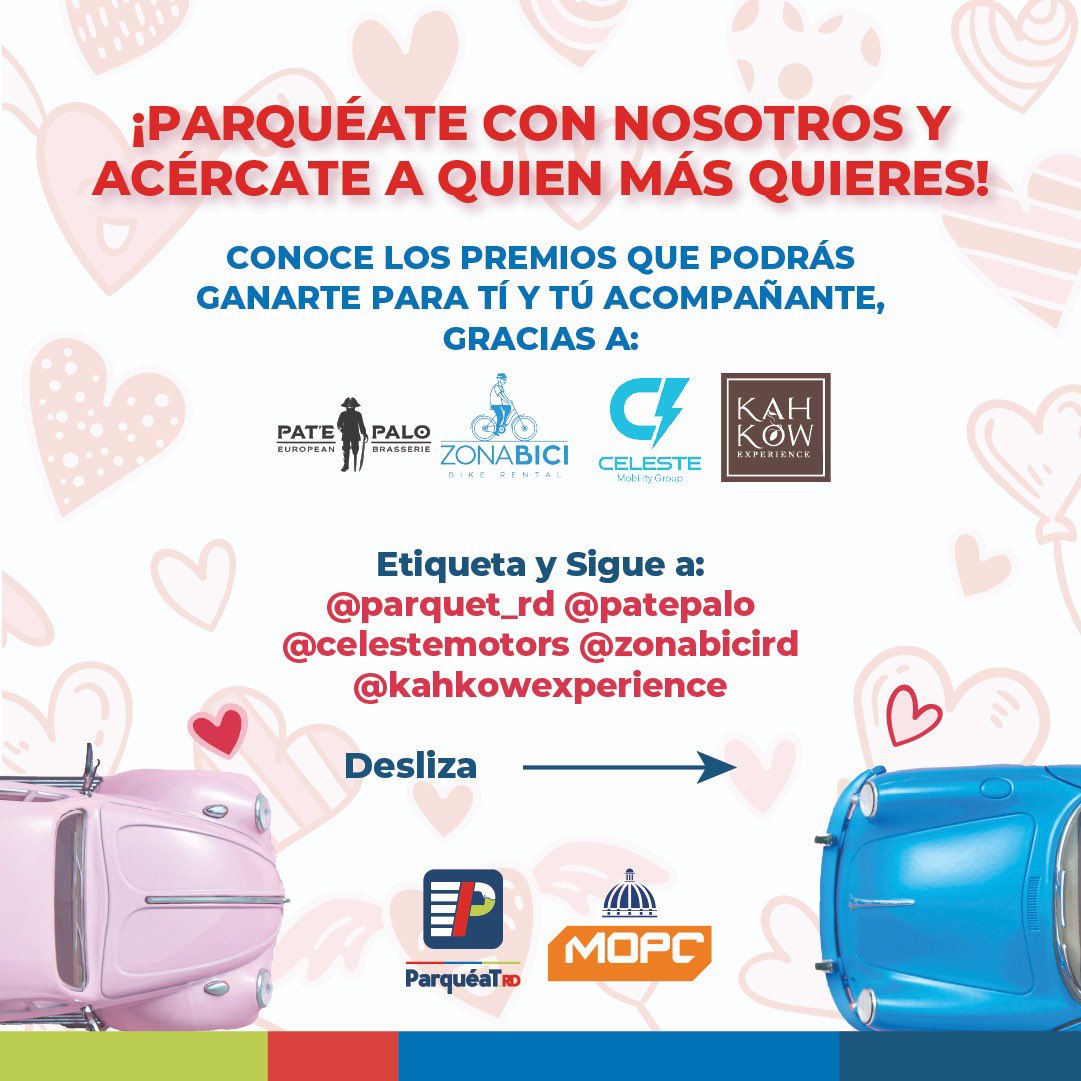 ParquéaT_RD (@parqueat_rd) on Twitter photo En el mes del amor y la amistad estacionarte con nosotros te acercará a quien más quieres, gracias a nuestros patrocinadores.
Fecha del Concurso
1 al 13 feb.2023
Fecha del sorteo
13 de febrero 2023
Más información del concurso:<a href="/Parqueat_RD/">ParquéaT_RD</a>
#ParqueaTPremiaElAmor En el mes del amor y la amistad estacionarte con nosotros te acercará a quien más quieres, gracias a nuestros patrocinadores.
Fecha del Concurso
1 al 13 feb.2023
Fecha del sorteo
13 de febrero 2023
Más información del concurso:<a href="/Parqueat_RD/">ParquéaT_RD</a>
#ParqueaTPremiaElAmor