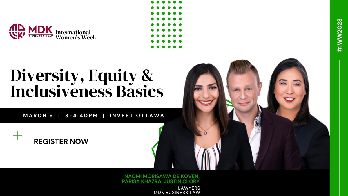 MDK is happy to be presenting at this year's International Woman's Week at Invest Ottawa!

Registration is open now: lnkd.in/dkYgvH-S

#IWW2023 #Diversity #Equity #Inclusiveness