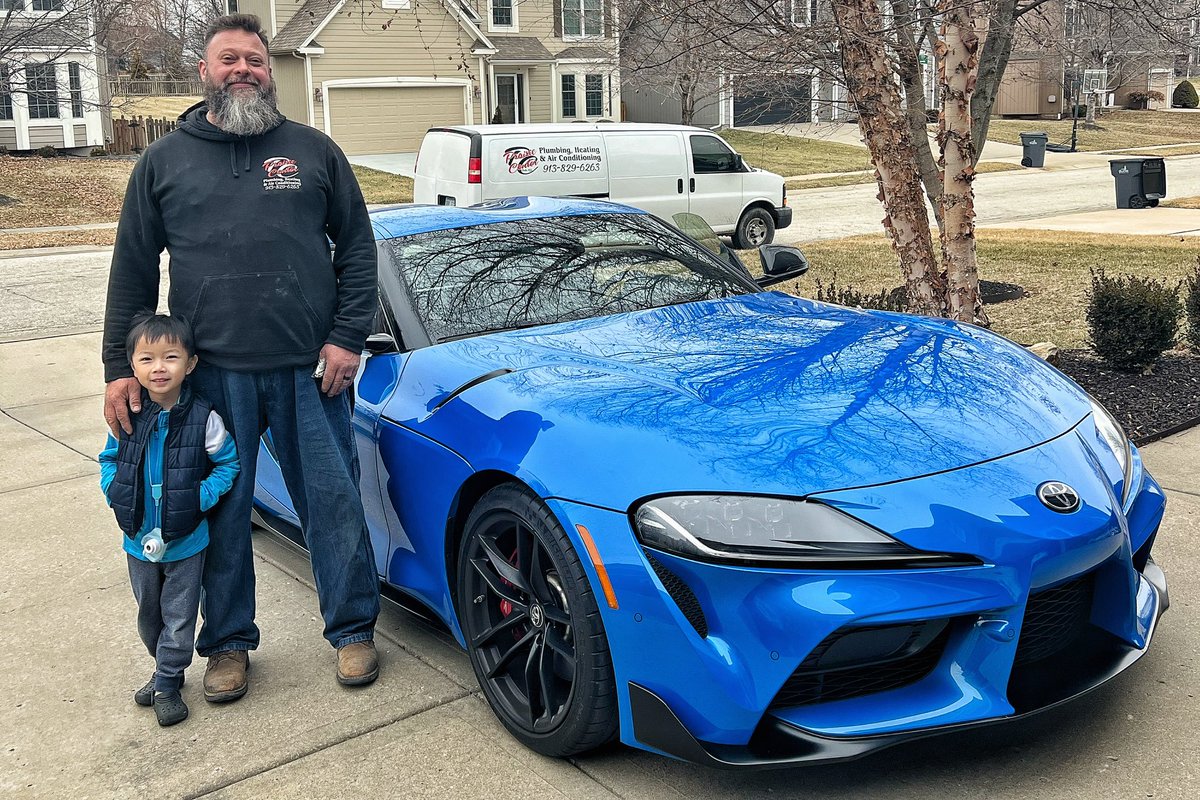 Newson242's tweet photo. #mikejr & #clayton with Ben and his sons, new car #supra #toyota 2021 when the car was made #2023 0 to 60 in six seconds 400 hp only 600 made in this color https://t.co/3NlyUx8E4V