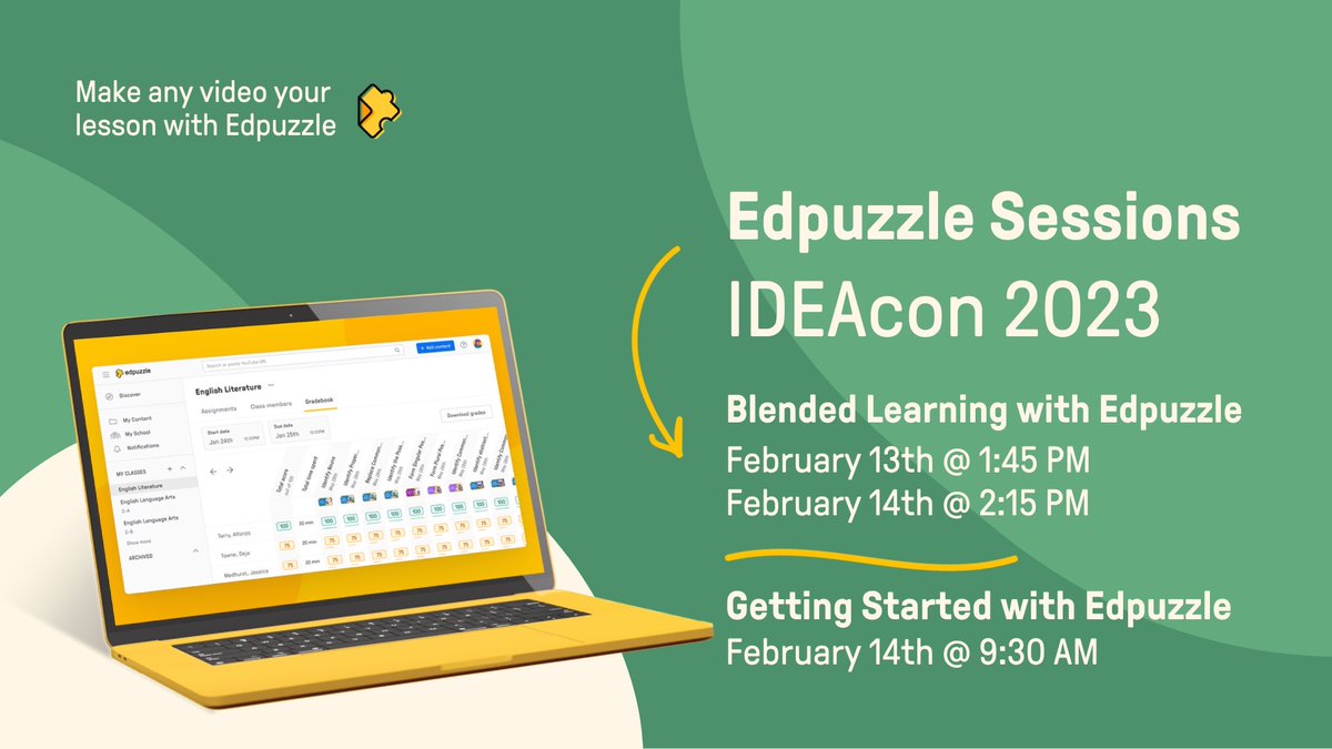 sarahlaseiler's tweet photo. 🗓️Mark your calendar, #IDEAcon 2023! @ideaillinois 

🧩Are you using @edpuzzle but want to get some tips and tricks for #blendedlearning? 

💛Maybe you're just getting started with Edpuzzle and want to learn more?

Join us in Schaumburg H- we're excited to learn with you! 🥳 https://t.co/XHUJgnDMZL
