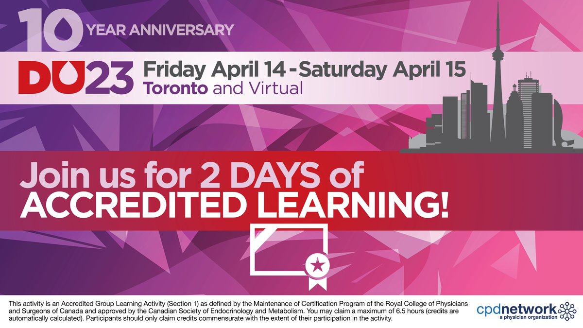 Obesity Update and Diabetes Update Congresses (@duocongress) on Twitter photo Get your section 1 credits this April! ๐
DU23 is now #accredited by the <a href="/CSEM_SCEM/">CSEM / SCEM</a> <a href="/Royal_College/">The Royal College</a> for section 1 credits.
Visit diabetesupdate.ca for more information and to register.
#DiabetesUpdate23 #CME #diabetes #DiabetesAwareness Get your section 1 credits this April! ๐
DU23 is now #accredited by the <a href="/CSEM_SCEM/">CSEM / SCEM</a> <a href="/Royal_College/">The Royal College</a> for section 1 credits.
Visit diabetesupdate.ca for more information and to register.
#DiabetesUpdate23 #CME #diabetes #DiabetesAwareness