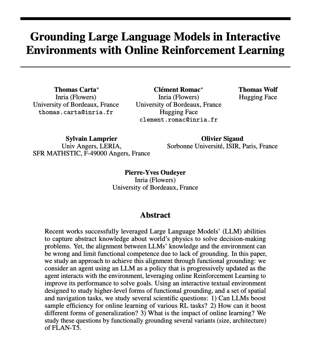 ClementRomac's tweet photo. 🚨🚨
Large Language Models encode world knowledge that can benefit RL agents when solving decision-making problems (e.g. in robotics 🤖).

But what happens when their knowledge are wrong? 🎯
Can we align LLMs and ground their knowledge through interactions with online RL? 🕹 https://t.co/uBP2cXvu22