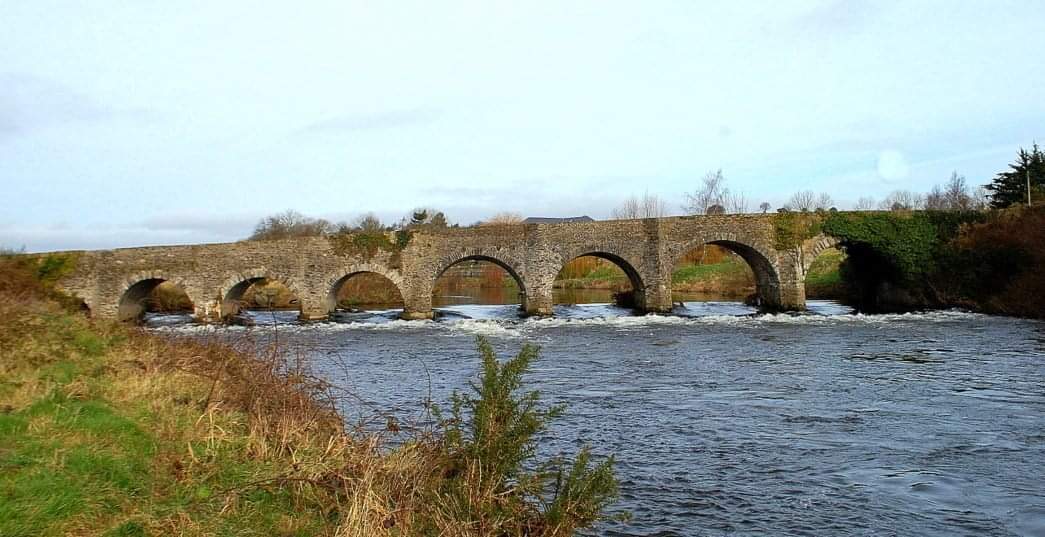 Ballycarney bridge, Wexford. Built c. 1780, this 8 arch bridge spans the river Slaney about 5 km to the west of Ferns village. It was badly damage by an explosion in February 1923 & the central arch contains evidence of a rebuild, which may be related to this
