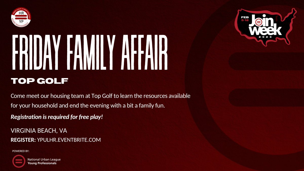 UrbanLeagueHR's tweet image. Come meet our housing team at Top Golf tomorrow to learn the resources available for your household and end the evening with a bit a family fun. Registration is required for free play! Register here: ypulhr.eventbrite.com #OneMissionOneMovement #JoinWeek