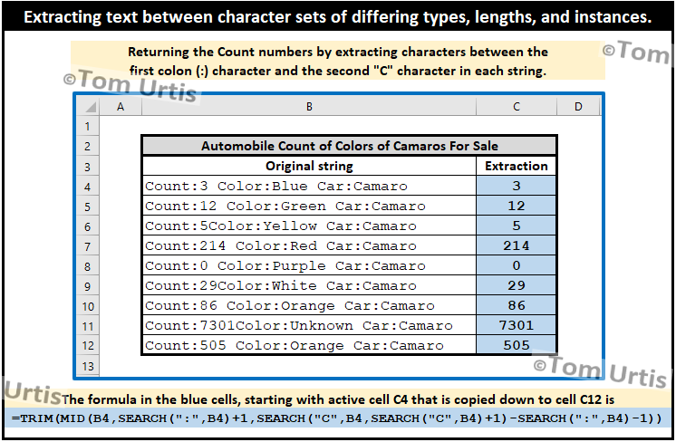 TomUrtis's tweet image. Extracting text between character sets of differing types, lengths, and instances.  #TomsTips4Excel