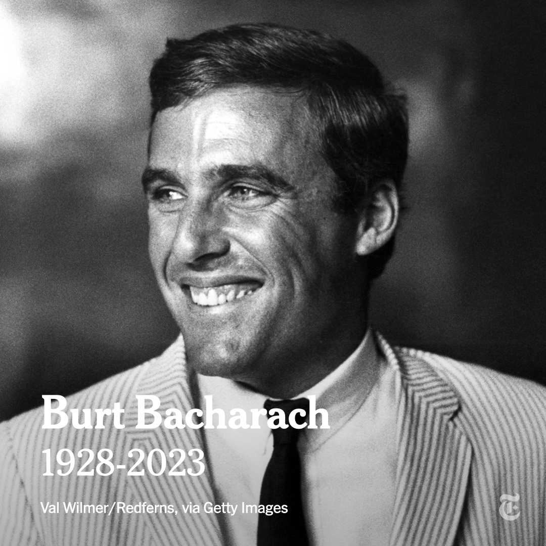 Breaking News: Burt Bacharach is dead at 94. His hit pop songs, like “Raindrops Keep Fallin’ on My Head,” were defined by romantic optimism. nyti.ms/40Ggelr