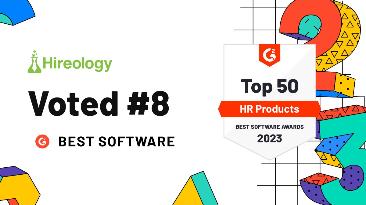 Hireology's tweet image. 🚨Breaking news: we’ve been named #8 on @G2dotcom’s 2023 Best Software Awards for Top 50 HR Products! #BestSoftware2023 #hireology #hrproducts #hrsoftware