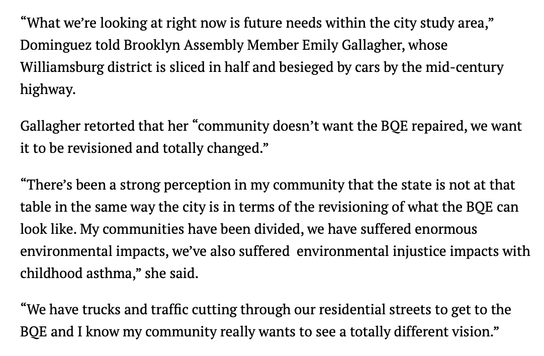 It's 2023. Transportation is nearly a third of our state's emissions. Urban highways are widely recognized as a catastrophic mistake. There's a ton of federal infrastructure money. 

And <a href="/NYSDOT/">NYSDOT</a> has no vision, no plan, no interest in rethinking the BQE? nyc.streetsblog.org/2023/02/09/the…