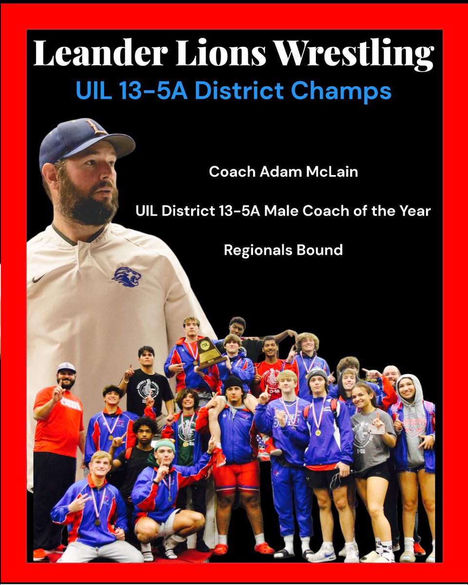 Fear Less➡️Dominate More👊🏻
Congratulations @LLionWrestling & @CoachMcLain512 for making @LeanderHS history & taking District! 🦁Good Luck at Regionals🦁ROAR🦁 #wrestling #coachoftheyear #leanderhighschool #leanderlions #leanderwrestling #forthepride #ROAR #oneprideonelove #proud