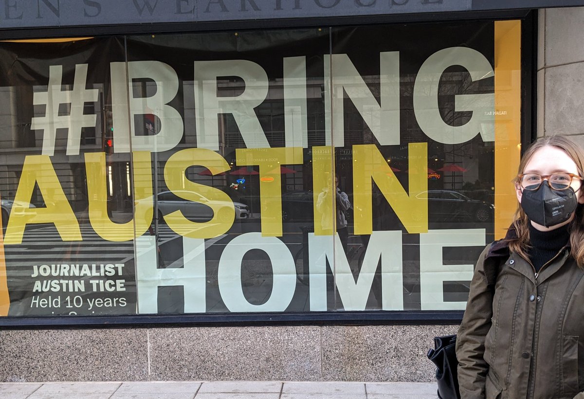 Today newest <a href="/PressClubDC/">National Press Club</a> employee Cecily Scott Martin from Membership Department caught the wave of enthusiasm for #FreeAustinTice case and went to F Street to take this pic by the new #BringAustinHome banner. Her questions? What are they waiting for and who is waiting?