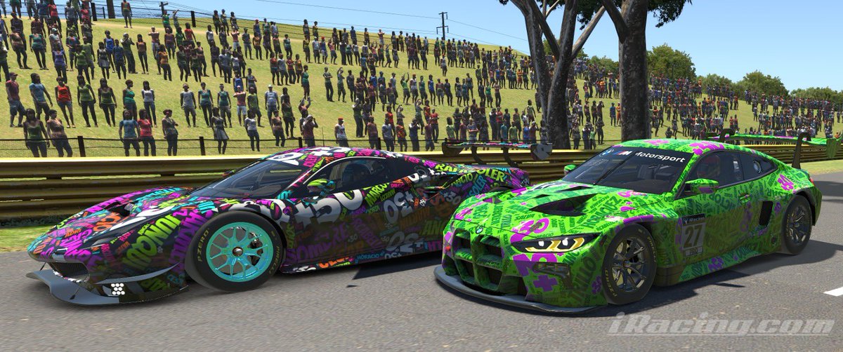 md30_simracing's tweet photo. Bonito mano a mano entre @SalvadorSaladoZ con el Ferrari y @motoperezoso con el BMW entrenando para las #12hmountpanorama! Que skin os gusta más? https://t.co/C2QFjMJGmW