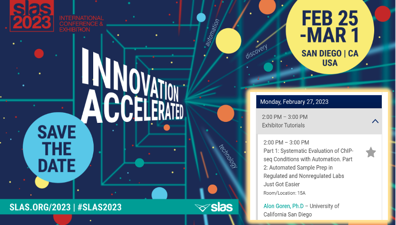 activemotif's tweet image. Attending SLAS 2023 in San Diego? Don't miss this special presentation by Dr. Alon Goren from UCSD using the PIXUL Multi-Sample Sonicator in a workflow for automation in sample prep and ChIP! bit.ly/3YyNOYM 
#drugdiscovery #drugdevelopment #lifescienceindustry