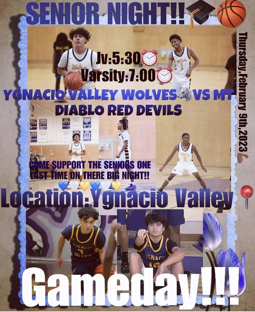 Senior night Tonight @ Ygnacio valley high school!! Come support our Yv Wolves.. Let’s show support to the seniors and all there hard work tonight.