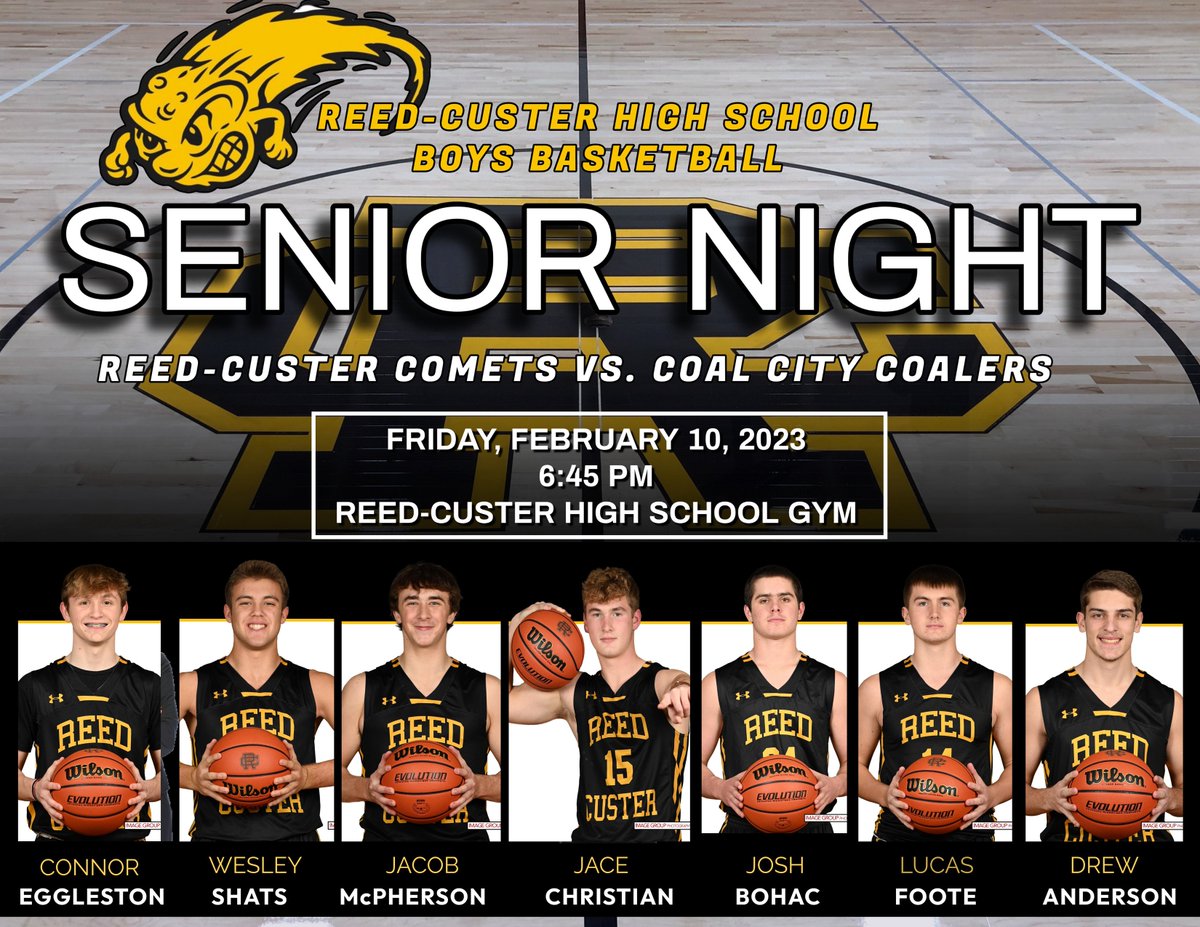Tomorrow night we will be honoring Reed-Custer Seniors on our Boy's Basketball team, Competitive Cheer squad and maybe you didn't know but Cosmo is a Senior too!   Come out and catch the game vs. I-8 rival, Coal City.  Bring your dollars!  RC Cheerleaders will have Chuck-A-Duck!