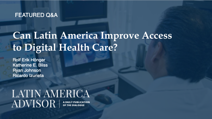 Today's #LatAmAdvisor Q&amp;A: Can Latin America Improve Access to Digital Health Care?

How much of a need is there for telehealth services in Latin America and the Caribbean?

Feat. Rolf Erik Hönger, Ryan Johnson, Ricardo Izurieta &amp; <a href="/KatherineEBliss/">Katherine Bliss</a> 
 
bit.ly/3JWYIn4