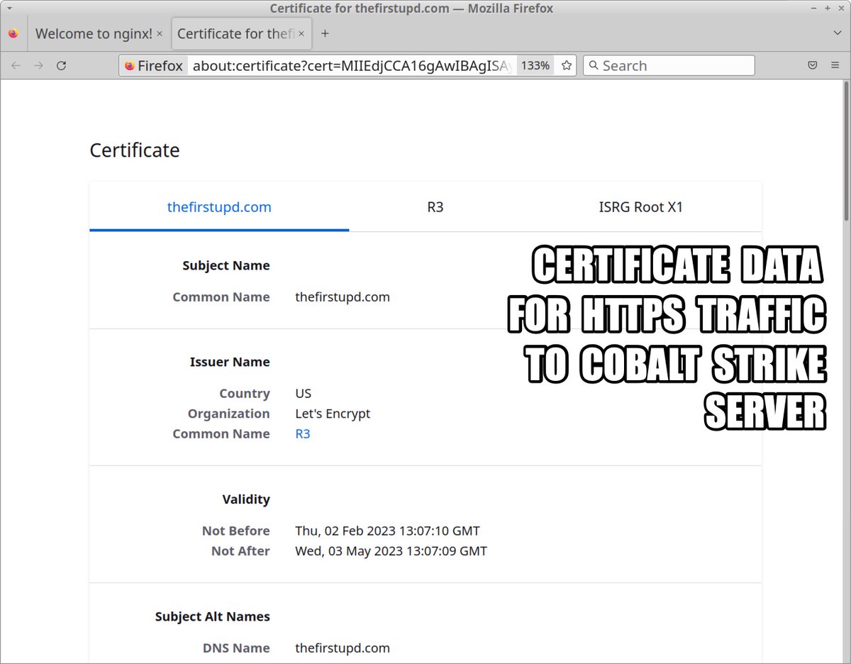 cpardue09's tweet image. #ln -s :malware_traffic: RT @Unit42_Intel: 2023-02-08 (Wednesday) As follow-up to an #IcedID (#Bokbot) infection, we saw a #CobaltStrike stager hosted at hxxp://167.172.154[.]189/b360802.dll with follow-up Cobalt Strike C2 on 79.132.128[.]191:443 using d…