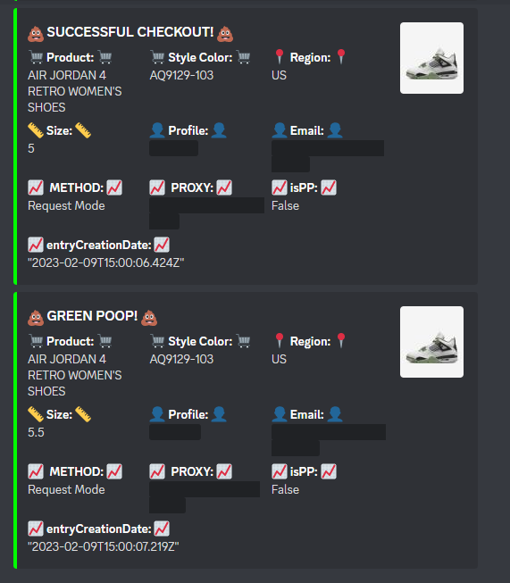 More more💩
Bot: @The_Shit_Bot
Proxies: @apeproxy
Cookgroup: @SneakerSquadX
