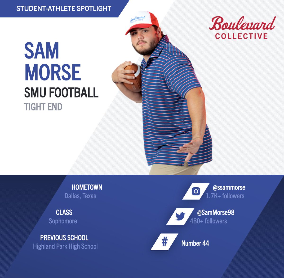 TheBoulevardNIL's tweet photo. #StudentAthleteSpotlight: @SamMorse98 is an @SMUFB Tight End and a Dallas native from Highland Park HS. In 2021, he earned a spot on the American Athletic Conference All-Academic Team! https://t.co/MY700rPEaT