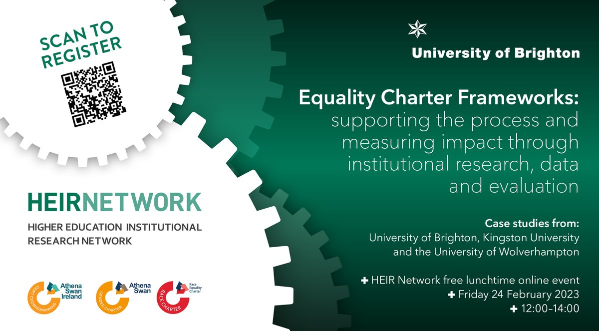 HEIRNetwork's tweet photo. Join us at our next @HEIRNetwork free online lunchtime session on how IR, data and evaluation can support progress in Equality Charter Frameworks. Book your free place - Friday 24 February at 12pm https://t.co/nzAz5yb9Vd https://t.co/ptUSS5yVCQ