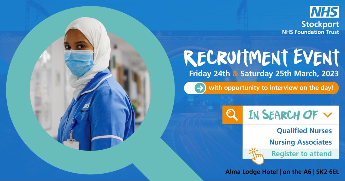 StockportNurses's tweet photo. 🎉 We're holding events on the 24th &amp; 25th of March 2023 for Qualified and Student Nurses ✨

We have great opportunities for newly qualified nurses here at @StockportNHS 🙌

Get in touch to find out more ➡️ https://t.co/bAQ5PwMyWe https://t.co/Ksa3Sx6Fz5