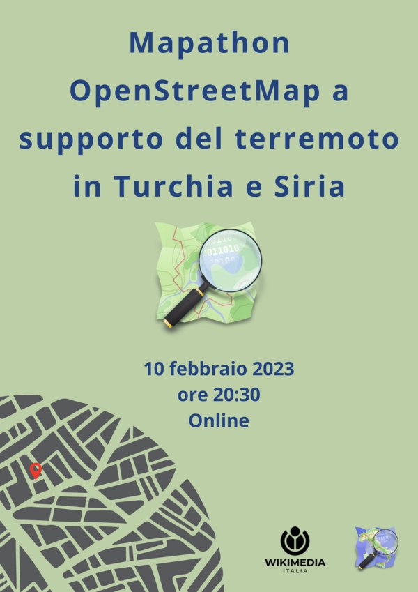 ⚠️#OSM mappers we need your help⚠️ 📢 This Friday at 20:30 #WikimediaItalia has organized a mapathon to support the earthquake disaster that has occurred in Turkey and Syria. We'll map the projects on the HOT Tasking Manager bit.ly/TurkiyeEQ2023 Info: osmcal.org/event/1878/