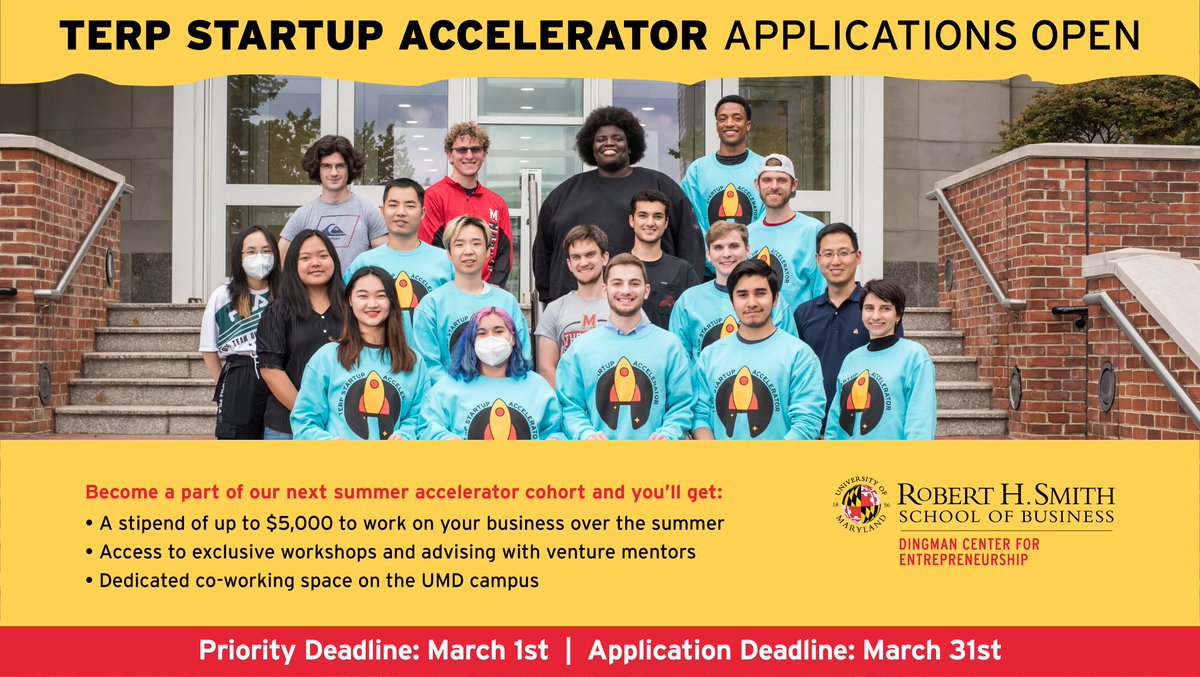 UMD_Dingman's tweet photo. Join the Terp Startup Accelerator to build your business this summer! 

👉Learn more and apply here: https://t.co/0fqw8l2Qc6 https://t.co/wnkWCumEIV