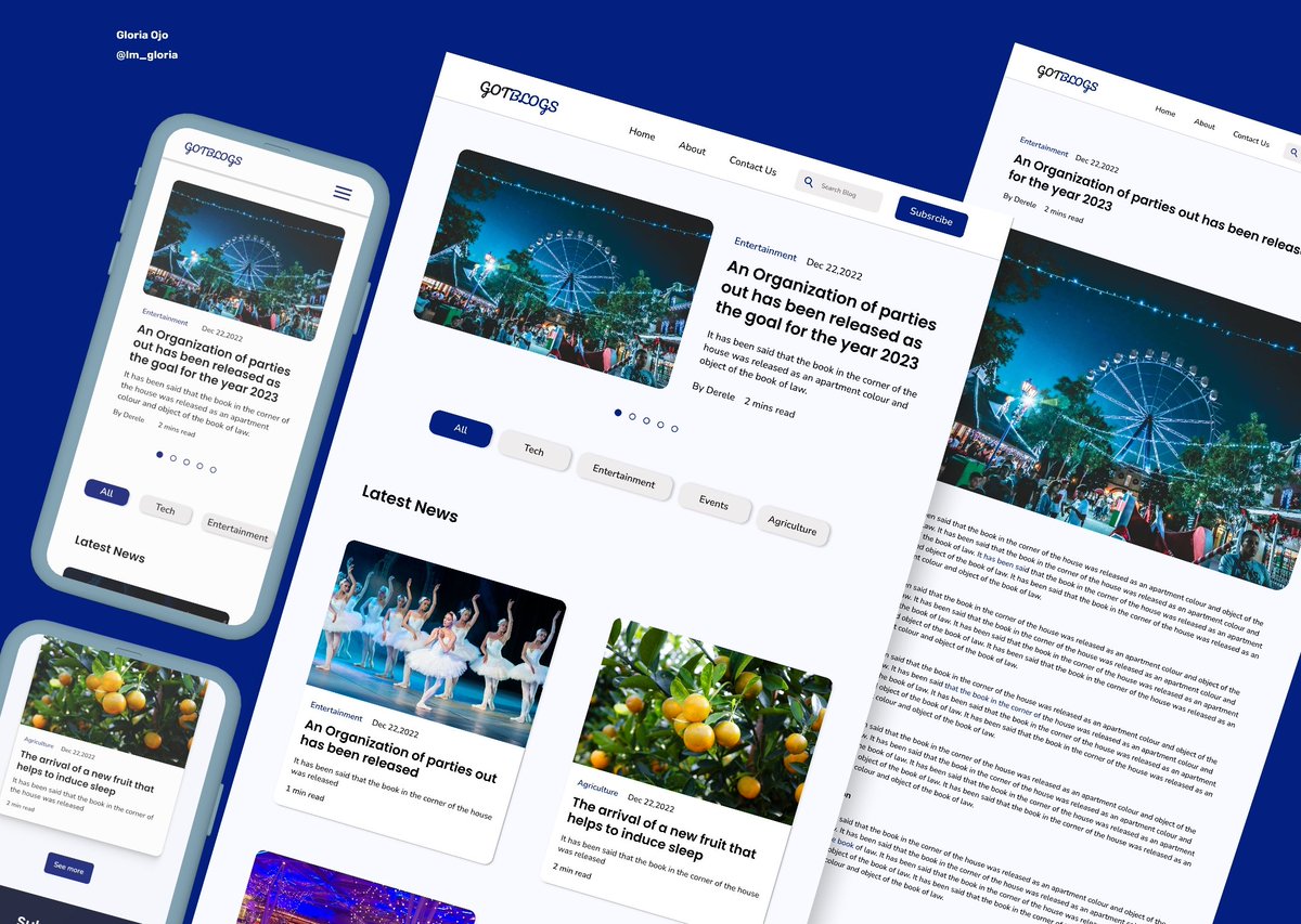 Im_glowria's tweet image. Yaaayy! Gotblog is outtt🥳🥳🥳 Gotblog is a blog website that give updates on latest news.
Check full presentation on Behance, and don't forget to like and comment.😉
behance.net/gallery/163404…
#blogdesign #uidesign #UIUXDesigner #techsis #techtwitter #TechNews