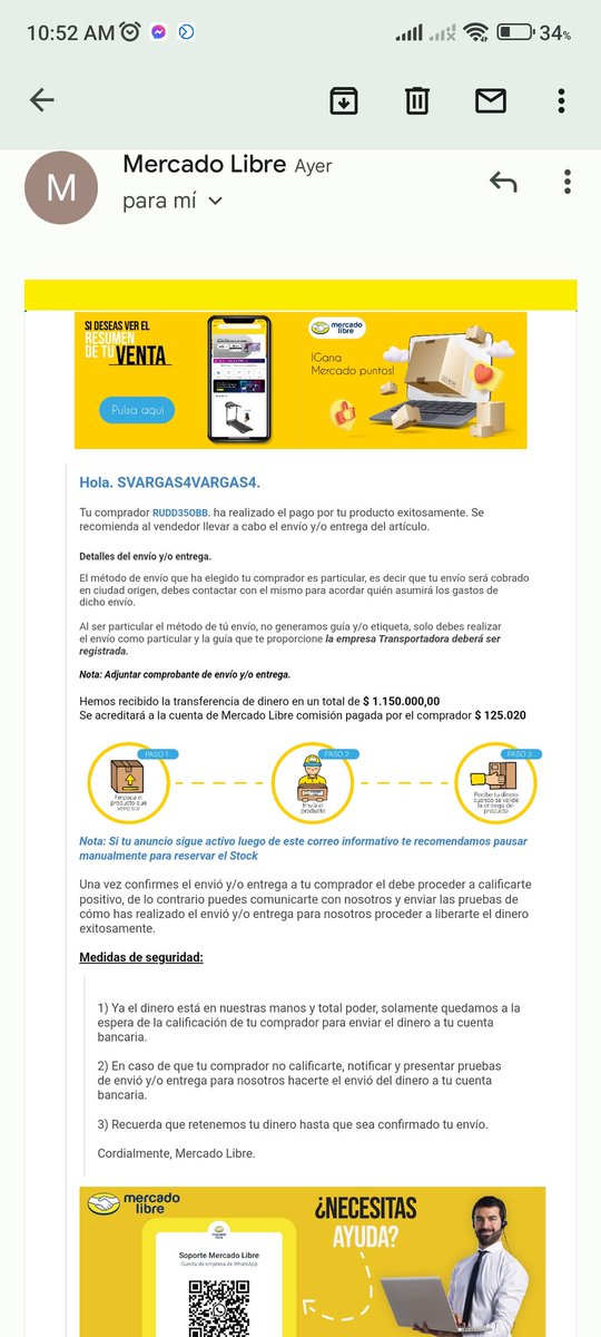 SebastianV1098's tweet photo. @ML_Colombia ayúdenme a verificar está venta por favor, me llegaron dos correos https://t.co/jXAlHcaUuB