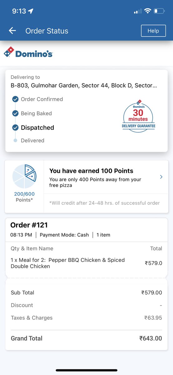 pkarxra's tweet photo. @dominos @dominos_india getting delivery in 66 minutes https://t.co/bHE24TGTWa