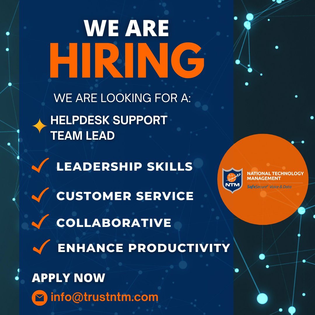 TrustNTM's tweet image. Looking to launch your career in the technology or security industry? We'd love to hear from you!

Learn more at trustntm.com/careers/

#careers #careersinsecurity #careersintechnology #technology #msp #itsupport #apply #hiring #newhires #networks #nationaltechnologymanagement