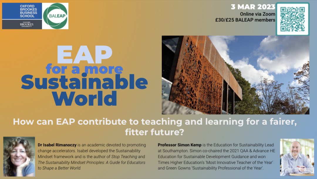 Great to have this <a href="/baleap/">BALEAP</a> event ‘EAP for a more Sustainable World’ hosted by <a href="/BrookesOBBS/">Oxford Brookes Business School</a> - register here 👉 baleap.org/event/pim-eap-…