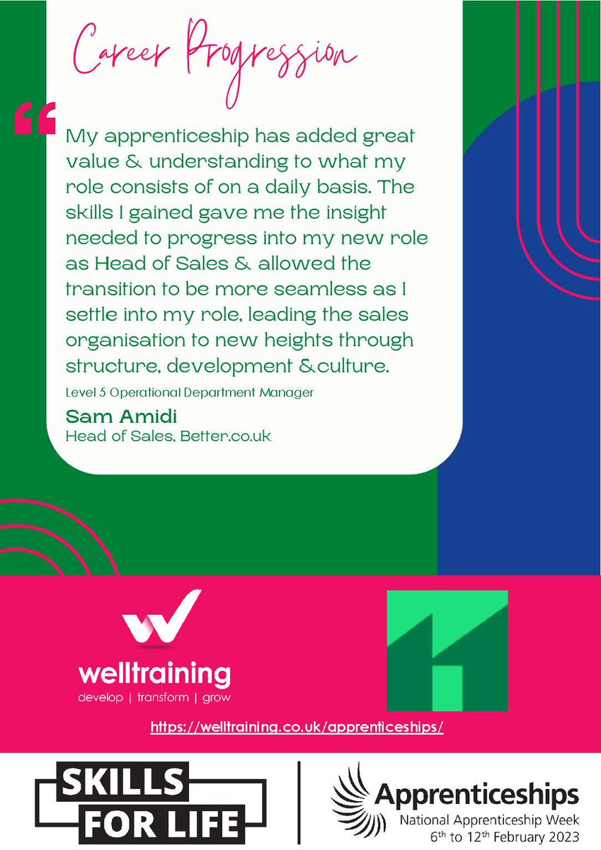 WELLTraining2's tweet image. Sam Amidi, Head of Sales at @betterdotuk (formerly Trussle), celebrates his career progression thanks to the skillset gained from his Level 5 Operational Department Manager apprenticeship. #NAW2023 #Skillsforlife #operationalmanagement