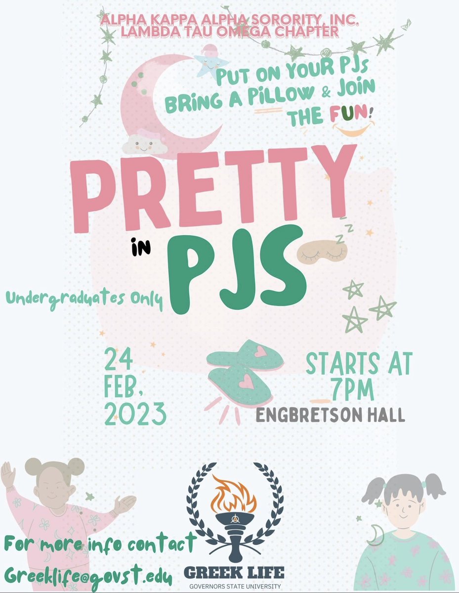 GSUCSEIP's tweet photo. Hey Ladies,

Put on your pajamas bring a pillow and join the fun with the women of Alpha Kappa Alpha Sorority Inc. Lambda Tau Omega Chapter. 
(Undergraduates Only)
Light refreshments will be served! https://t.co/uU5h3xoZx9