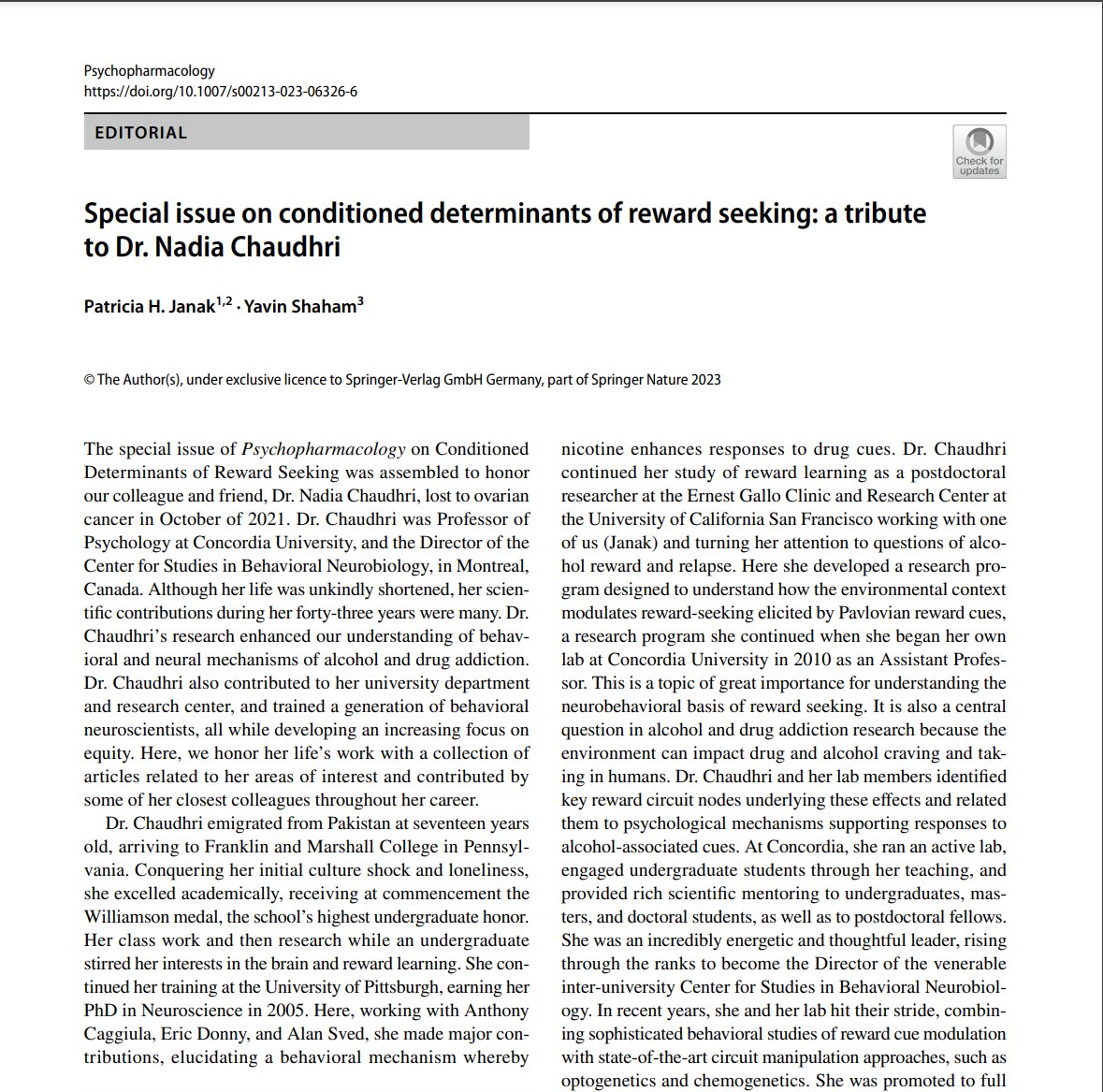 CAN ACN (@can_acn) on Twitter photo Just out: Special issue on conditioned determinants of reward seeking: a tribute to Dr. Nadia Chaudhri in Psychopharmacology rdcu.be/c5gjD <a href="/CSBN_Montreal/">Center for Studies in Behavioral Neurobiology</a> <a href="/Concordia/">Concordia University</a> Just out: Special issue on conditioned determinants of reward seeking: a tribute to Dr. Nadia Chaudhri in Psychopharmacology rdcu.be/c5gjD <a href="/CSBN_Montreal/">Center for Studies in Behavioral Neurobiology</a> <a href="/Concordia/">Concordia University</a>