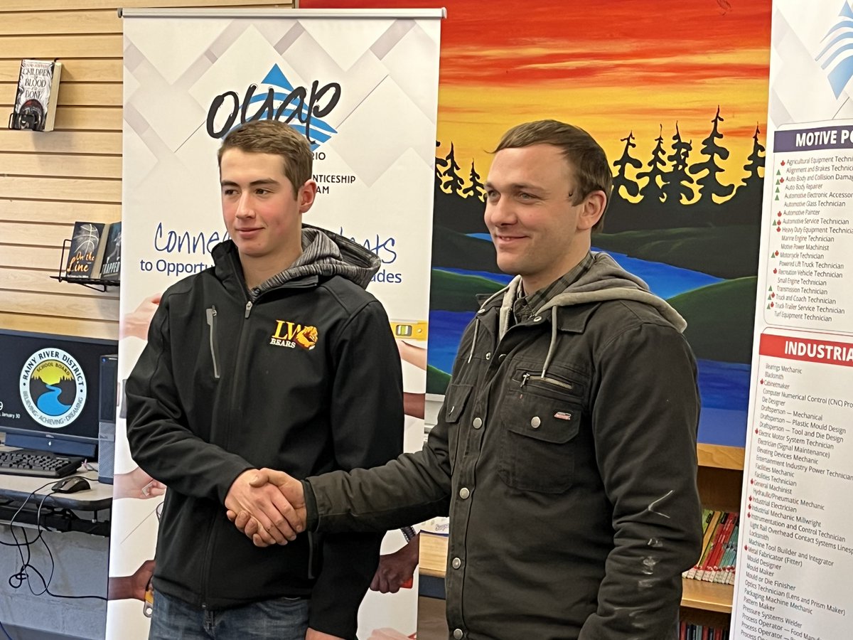 RRDSB_OYAP's tweet photo. Congratulations to Greg, our newest #truckandcoachtechnician getting his start through #OYAP at #RRDSB! And thanks to Edwin at Running Repair - it's #coopemployers like you that make it happen for high school students! @rainyriverdsb #skilledtradesmatter #mlitsd https://t.co/ydjWctpqBo