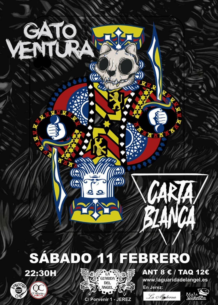 CartaBlancaRock's tweet photo. Nos vemos este sábado junto a Gato Ventura en @laguaridadelang a las 22:30
¡Consigue tu entrada!
🔻 8€ anticipada
🔻 12€ taquilla
https://t.co/yRCYjtD5sA

#11febrero #conciertos #jerez #gatoventura #cartablancarock #conciertorock #alfinaldeltunel #rockespañol https://t.co/Av7Q8jcXIJ