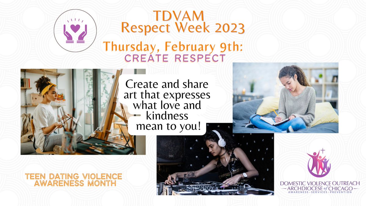 dvochicago's tweet image. #RespectWeek2023 continues today with #CreateRespect by sharing art that expresses what love means to you. #CreateArt #TDVAM23 #BeAboutIt #ACDVO #dvochicago @loveisrespect @nnedv @ILCADV @VetoViolence