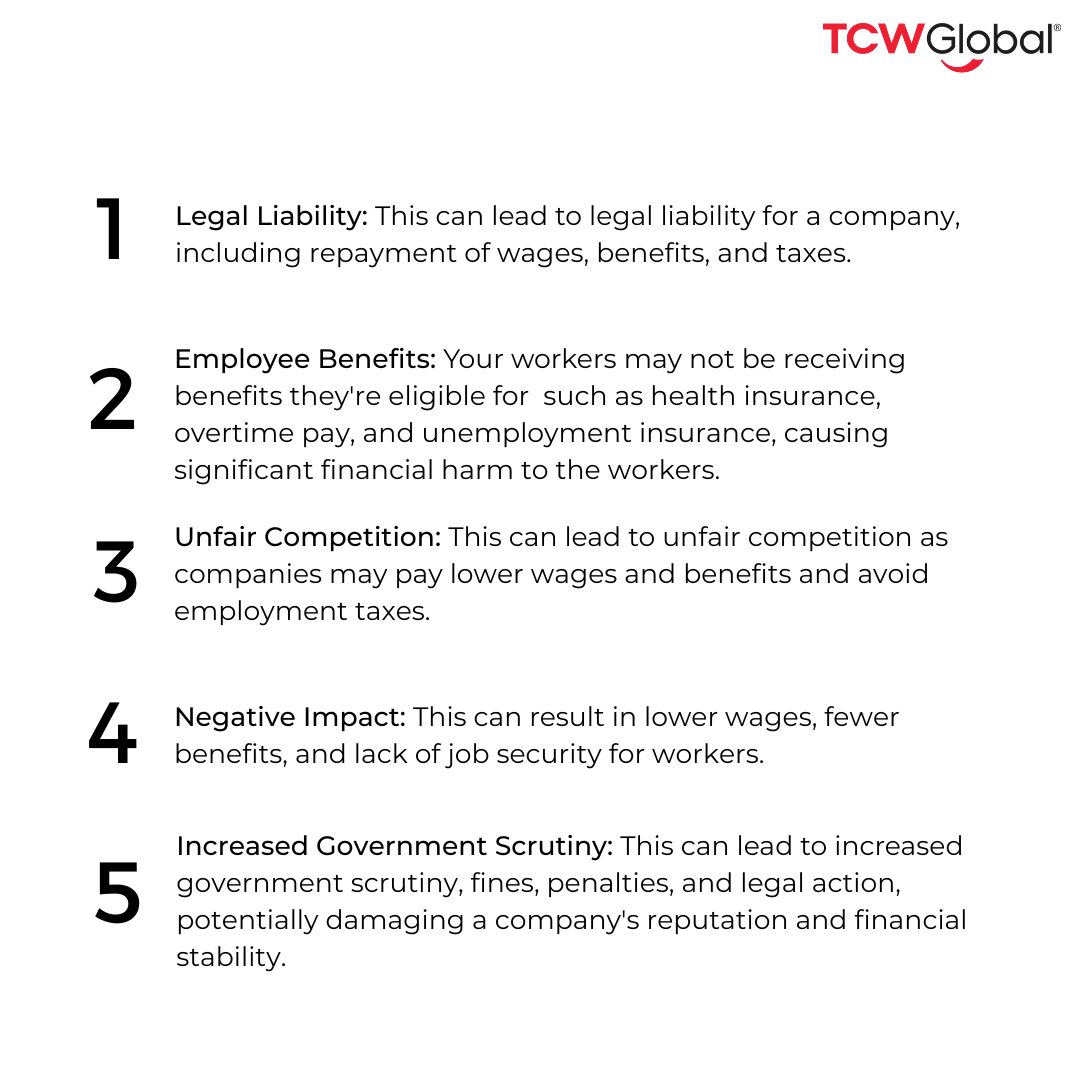 tcw_global's tweet image. Don&apos;t let misclassification of workers cost your business millions in legal fees, settlements, and damaged reputation. Did you know all of this could happen?
#WorkerClassification #Compliance #CostSavings #TCWGlobal