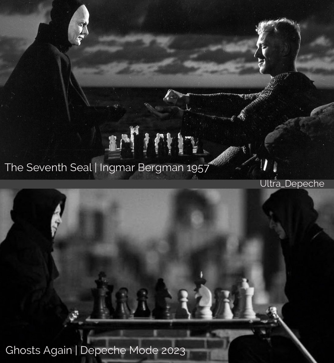 Ultra_Depeche's tweet photo. The Seventh Seal | Ingmar Bergman 1957
Ghosts Again | Depeche Mode 2023 
#DepecheMode https://t.co/4dyEg2j3Uo