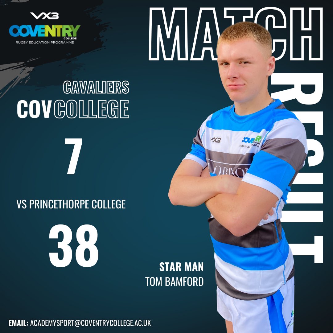 Results <a href="/coventrycollege/">Coventry College</a> against <a href="/BrooksbyTigers/">Brooksby College Rugby</a> &amp; Princethorpe College #CovCollege #PlayerPathway #TheJourney