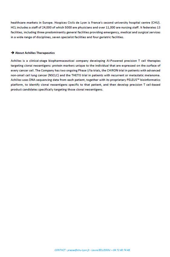 Our team <a href="/pneumo_LS/">Pneumologie Lyon Sud 🫁</a> <a href="/URCOT_lyon/">URCOT / Hospices Civils de Lyon 🫁🔬</a> proceed to reinjection of a new type of cell-therapy for lung cancer. A fisrt in 🇫🇷 !
Very proud of all the teams who collaborated together to reach this milestone and to go ahead on lung cancer battlefield ! 
Press release from <a href="/CHUdeLyon/">HCL - Hospices Civils de Lyon</a> ⬇️