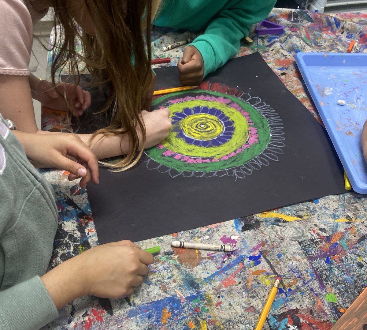 msbinghamcasey's tweet photo. 2nd graders learned about Indian Art traditions and practiced  making their own Rangoli drawings in groups of 4. @baxtercorner @HortonsCreekES https://t.co/lsrCBmVUif