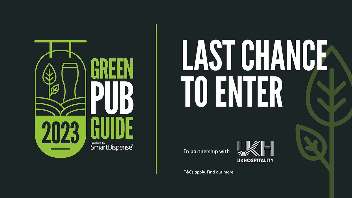 DON’T MISS OUT! 

Only 1 week left to submit your entry for a chance to feature in the official Green Pub Guide 2023 powered by SmartDispense® and <a href="/UKHofficial/">UKHospitality</a> . 

Celebrating the UK’s top green hospitality venues. ENTER NOW [greenpubguide.co.uk/register]