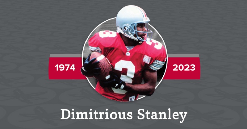 OhioStAthletics's tweet photo. Ohio State mourns the loss of Dimitrious Stanley 
Rose Bowl champ and leading receiver on 1996 football team passes after nearly four-year battle with prostate cancer
